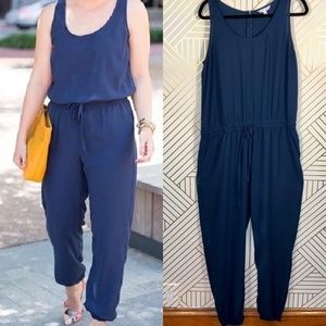 CAbi French Jumpsuit Navy Blue Drawstring
